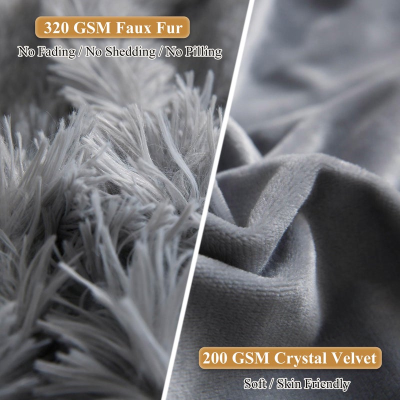 XeGe Faux Fur Throw Pillow Cases, Plush Shaggy Ultra Soft Pillow Covers, Fluffy Crystal Velvet Decorative Pillowcases, Furry Fuzzy Pillow Shams Zipper Closure, Set of 2 (Standard, Light Gray) - Image 4